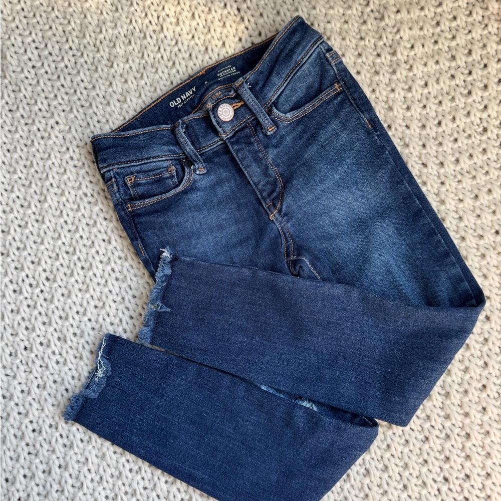 Old Navy girls raw hem distressed rockstar jegging
